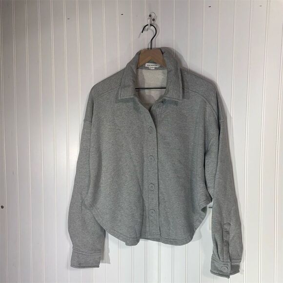 Good American Heather Grey Fleece Shirt Jacket Size 3/4 NWT $129 Cozy Button Up - Picture 1 of 9